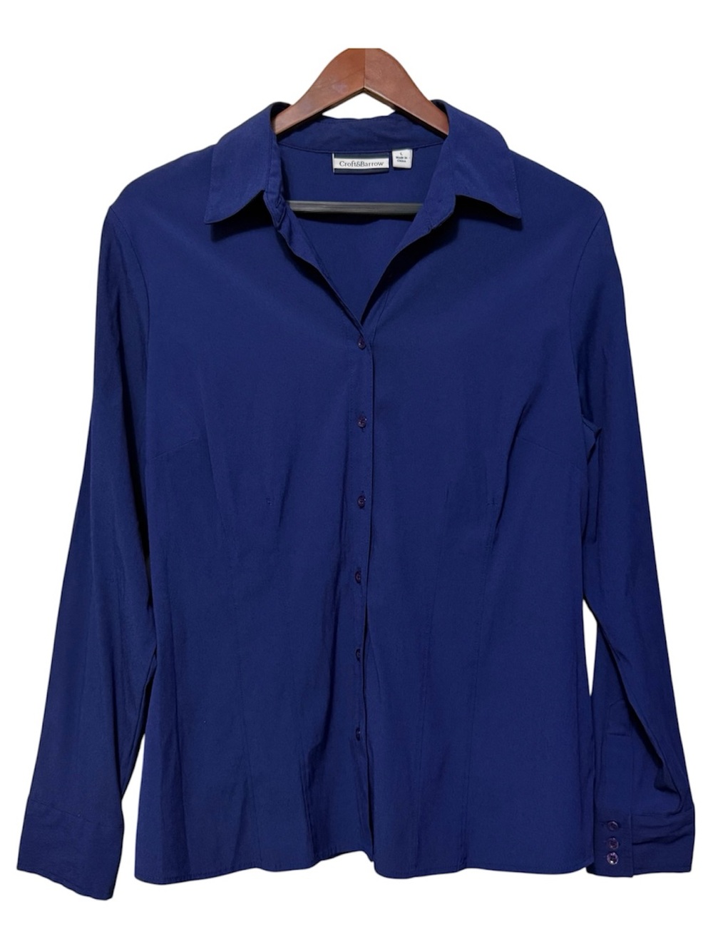Croft & Barrow Classic Tailored Button Up Women’s Navy Dress Shirt Large Mature